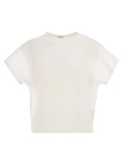 Brunello Cucinelli Women Cotton T-shirt With Sleeves And Transparent Side Inserts In White