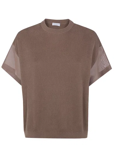 Brunello Cucinelli Short Sleeves Sweater In Brown