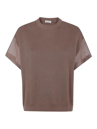 Brunello Cucinelli Short Sleeves Sweater In Brown