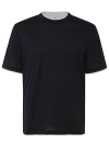 Brunello Cucinelli Faux Layering Silk And Cotton T-shirt In Colored Blue
