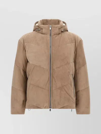 BRUNELLO CUCINELLI SHORT SUEDE LEATHER DOWN JACKET