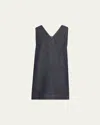Brunello Cucinelli Short V-neck Denim Tank Dress With Monili Insert