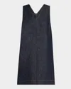 Brunello Cucinelli Short V-neck Denim Tank Dress With Monili Insert