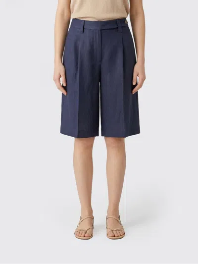 Brunello Cucinelli Bead-embellished Pleated Twill Shorts In Blue