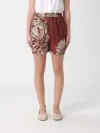 Brunello Cucinelli Women Silk Twill Shorts With Floral Print And Elasticated Waistband In Brown