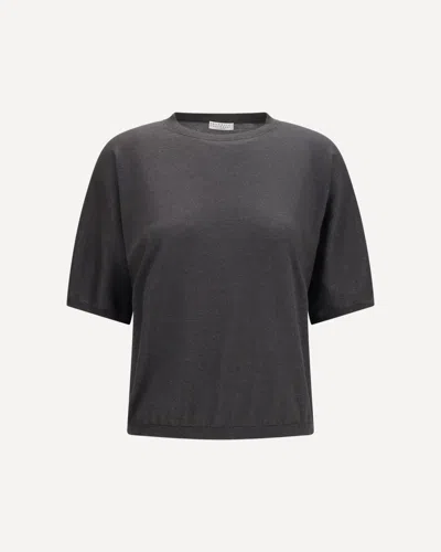 Brunello Cucinelli Short-sleeve Cashmere And Silk Sweater In Gray