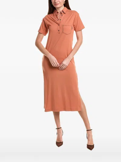 Brunello Cucinelli Short-sleeve Midi Dress In Orange