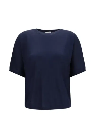 Brunello Cucinelli Short-sleeve Round-neck Cashmere T-shirt In Blue