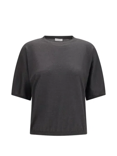 Brunello Cucinelli Short-sleeve Round-neck Cashmere T-shirt In Black