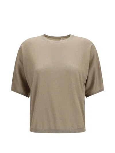 Brunello Cucinelli Short-sleeve Round-neck Sweater In Neutral