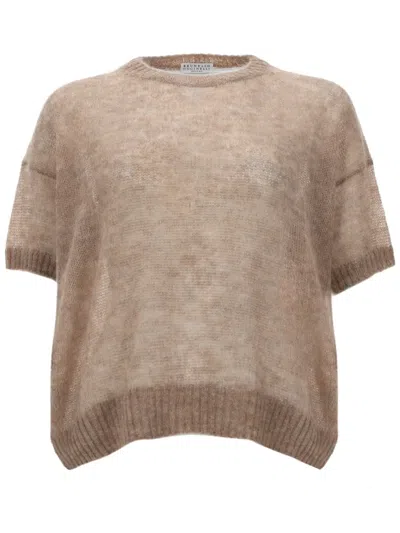 Brunello Cucinelli Short-sleeve Sweater In Neutral