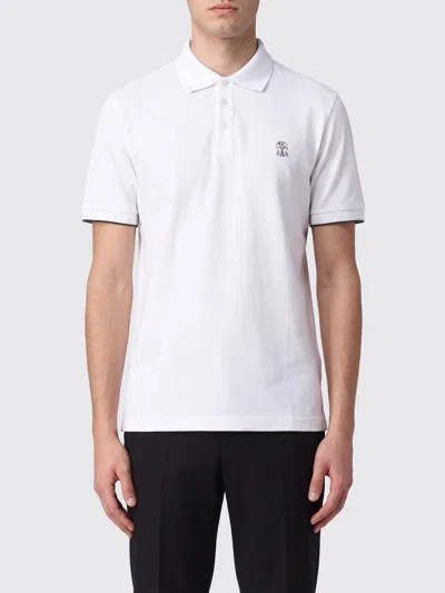 Brunello Cucinelli Short-sleeved Cotton Polo With Embroidered Logo In White 1