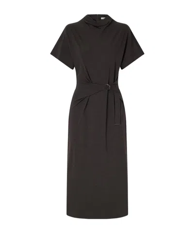Brunello Cucinelli Wrapped Jersey Midi Dress In Black
