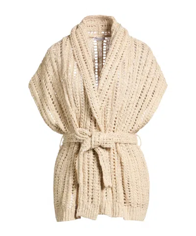 Brunello Cucinelli Short-sleeved Knitted Cardigan In Nude