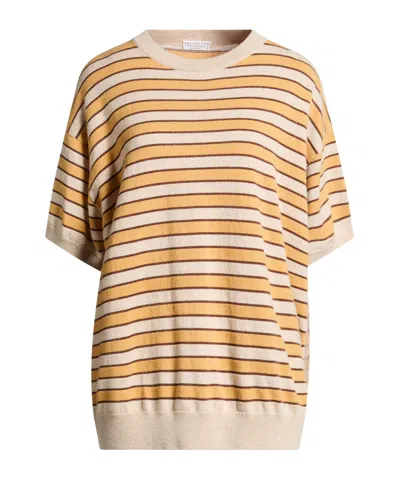 Brunello Cucinelli Short-sleeved Knitted Sweater In Multi
