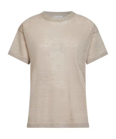 Brunello Cucinelli Short-sleeved Knitted T-shirt In Gray