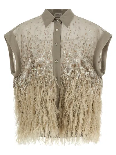 Brunello Cucinelli Short-sleeved Shirt Shirt And Blouse Beige In Neutral