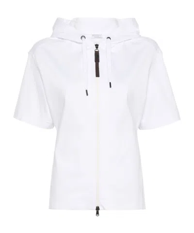 Brunello Cucinelli Short-sleeved Zipped Hoodie In Gray