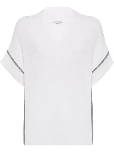 BRUNELLO CUCINELLI BRUNELLO CUCINELLI SHORTSLEEVES VNECK SWEATER CLOTHING