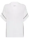 Brunello Cucinelli Textured Ribbed Top With Deep V-neckline In White