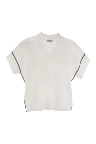 Brunello Cucinelli Shortsleeves Vneck Sweater In White
