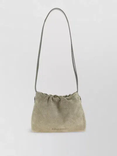 Brunello Cucinelli Shoulder Bag Adjustable Strap Ruched Suede In Green