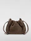 Brunello Cucinelli Bucket Mellow Suede Shoulder Bag With Precious Chain In Brown