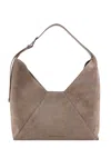 Brunello Cucinelli Taupe Suede Elegance Mini Shoulder Bag In Grey