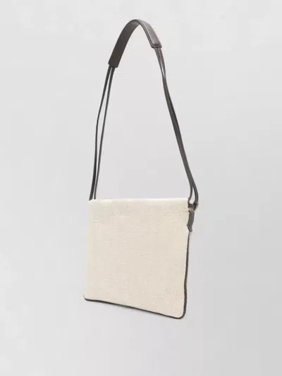 Brunello Cucinelli Shoulder Bag Rectangular Shape Woven Texture Strap In Neutral
