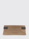 Brunello Cucinelli Essence Rectangular Suede Pouch Top Handle In Brown