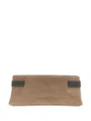 Brunello Cucinelli Essence Rectangular Suede Pouch Top Handle In Nude