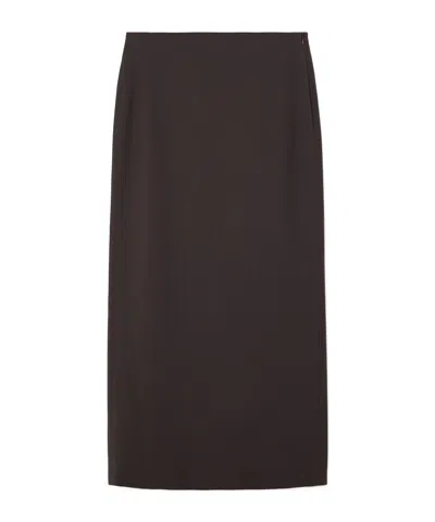 Brunello Cucinelli Side Zipper Midi Skirt In Brown