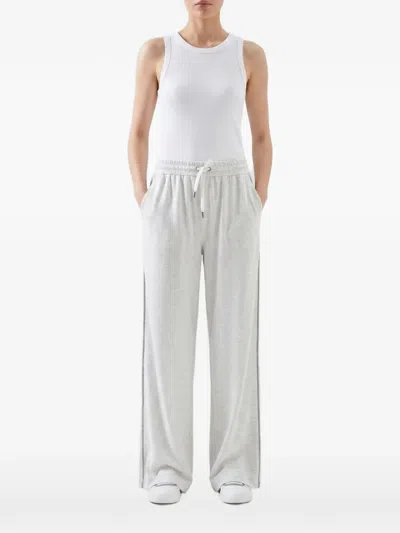 Brunello Cucinelli Side-stripe Wide-leg Track Pants In Gray
