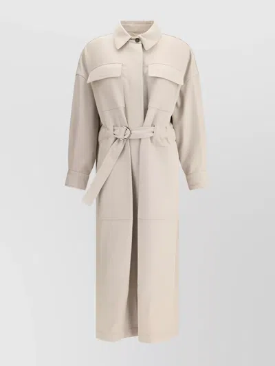 Brunello Cucinelli Silhouette-defining Long Coat With Adjustable Waistband In Multi