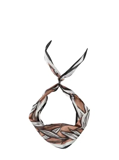 Brunello Cucinelli Silk All-over Motif Scarf In Brown