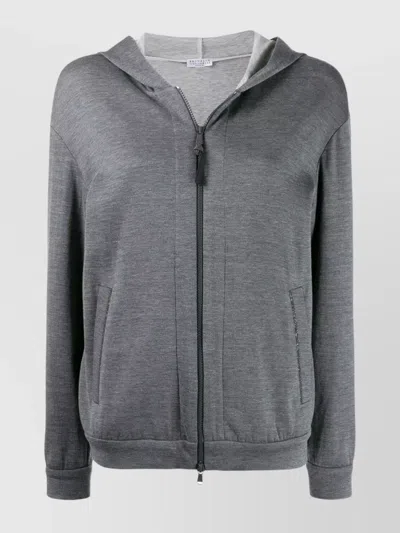 BRUNELLO CUCINELLI SILK AND COTTON BLEND HOODED TOP