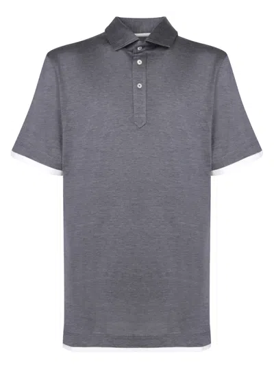 BRUNELLO CUCINELLI SILK AND COTTON GREY POLO SHIRT