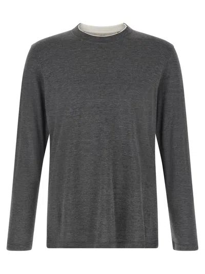 Brunello Cucinelli Silk And Cotton Jersey T-shirt In Gray