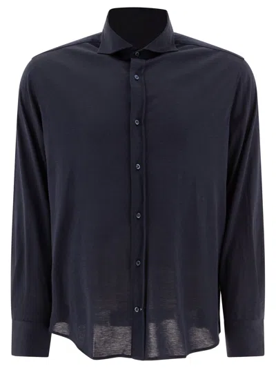 Brunello Cucinelli Silk And Cotton Lightweight Jersey Shirt Shirts Blue