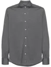 Brunello Cucinelli Silk And Cotton Lightweight Jersey Shirt With Spead Collar Clothing In Gray