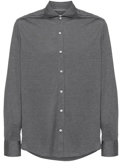 BRUNELLO CUCINELLI SILK AND COTTON LIGHTWEIGHT JERSEY SHIRT WITH SPEAD COLLAR