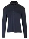 Brunello Cucinelli Long-sleeved Cotton Polo Shirt In Blue