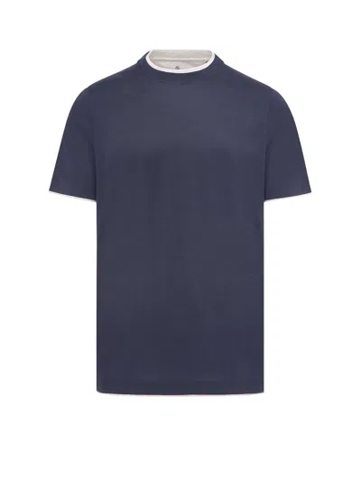 Brunello Cucinelli Silk And Cotton T-shirt In Blue