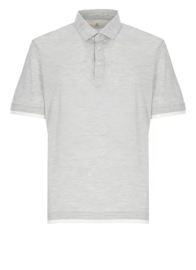 Brunello Cucinelli Silk And Cotton Three-button Polo Shirt In Gray