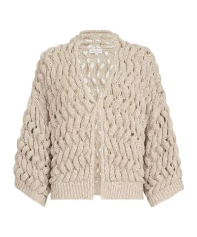 Brunello Cucinelli Silk And Linen Dazzling Waves Cardigan In Yellow