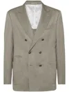 Brunello Cucinelli Khaki Silk And Linen Blazer In Green