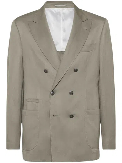 Brunello Cucinelli Silk And Linen Jacket In Green