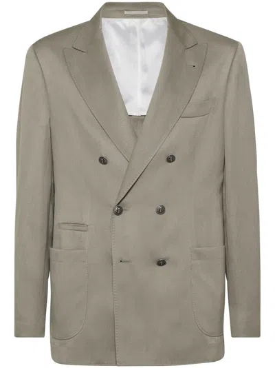 Brunello Cucinelli Khaki Silk And Linen Blazer In Gray