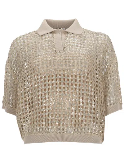 Brunello Cucinelli Silk And Linen Knit Polo Shirt In Brown