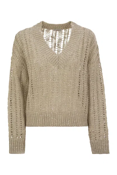 BRUNELLO CUCINELLI BRUNELLO CUCINELLI SILK AND LINEN V-NECK SWEATER
